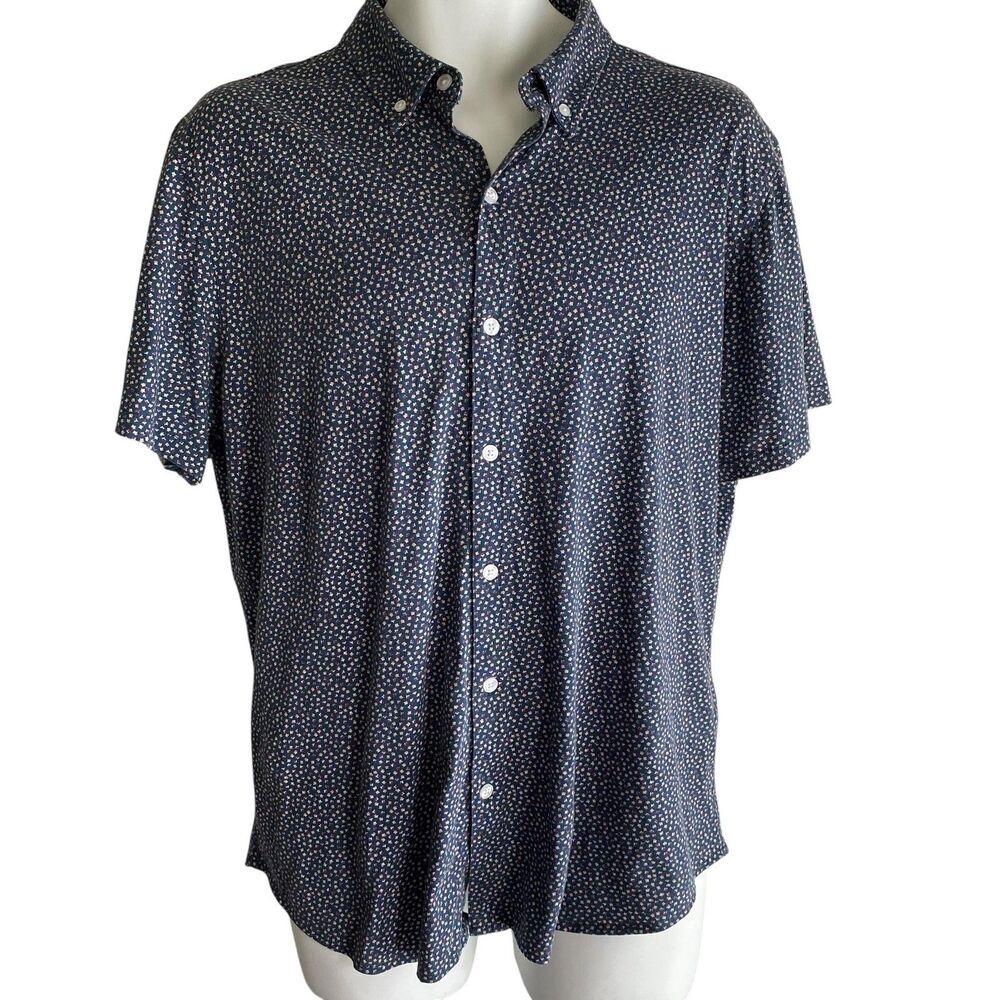 Bonobos Shirt Mens Large Blue Floral Slim Fit Cotton Button Down Short Sleeve